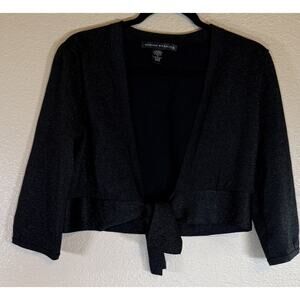 Spense Evening Size Medium Silk Blend Black Sparkle Tie Front Shrug